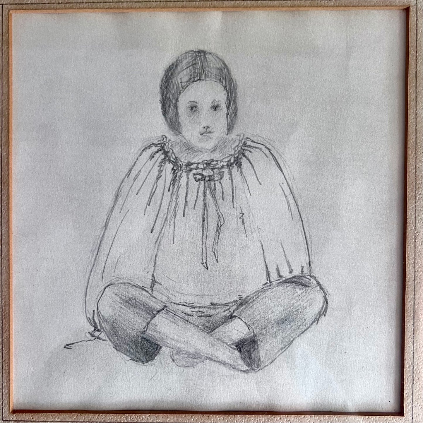 Vintage Graphite Figural Drawing of Young Girl