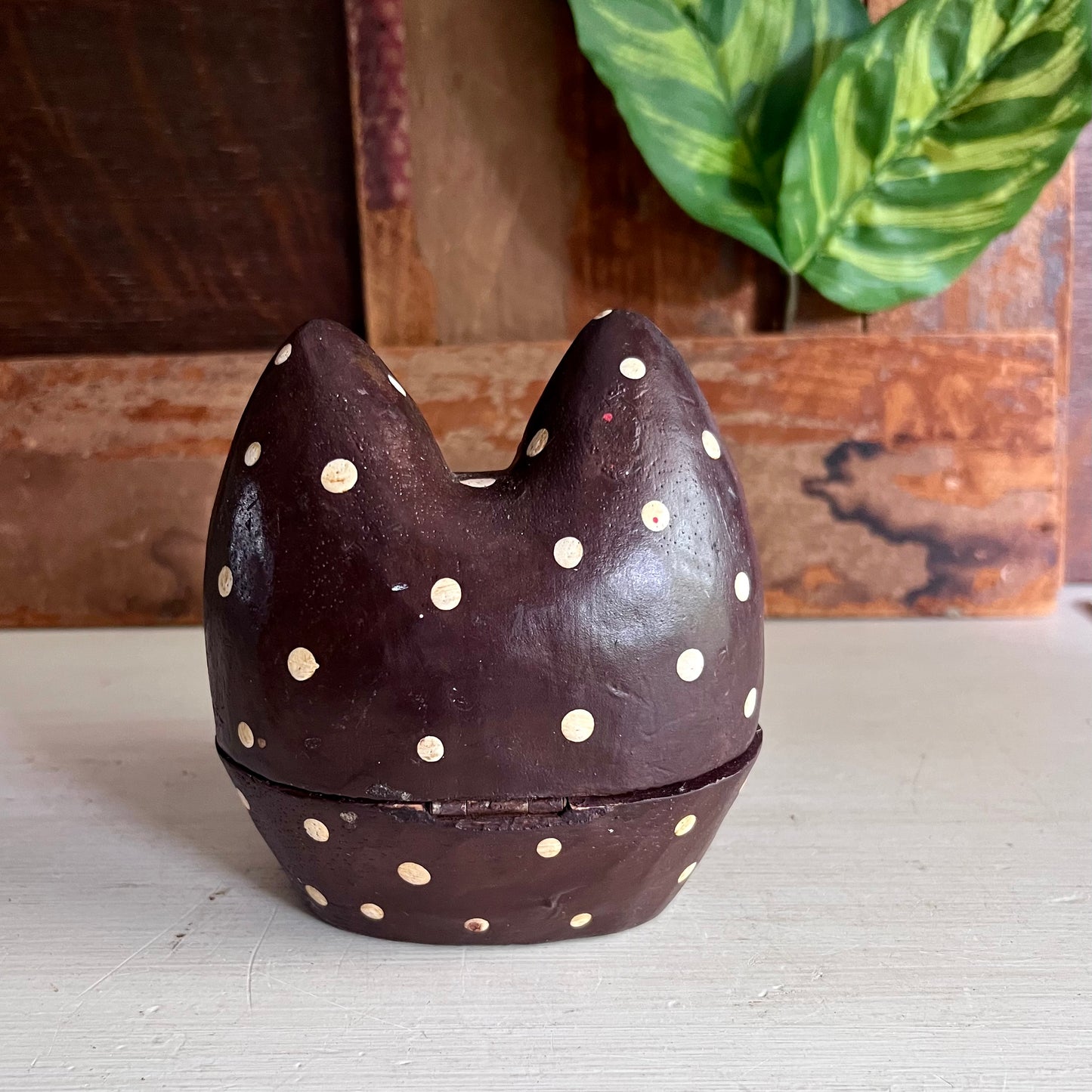 Vintage Folk Art Polka Dot Cat Head Box
