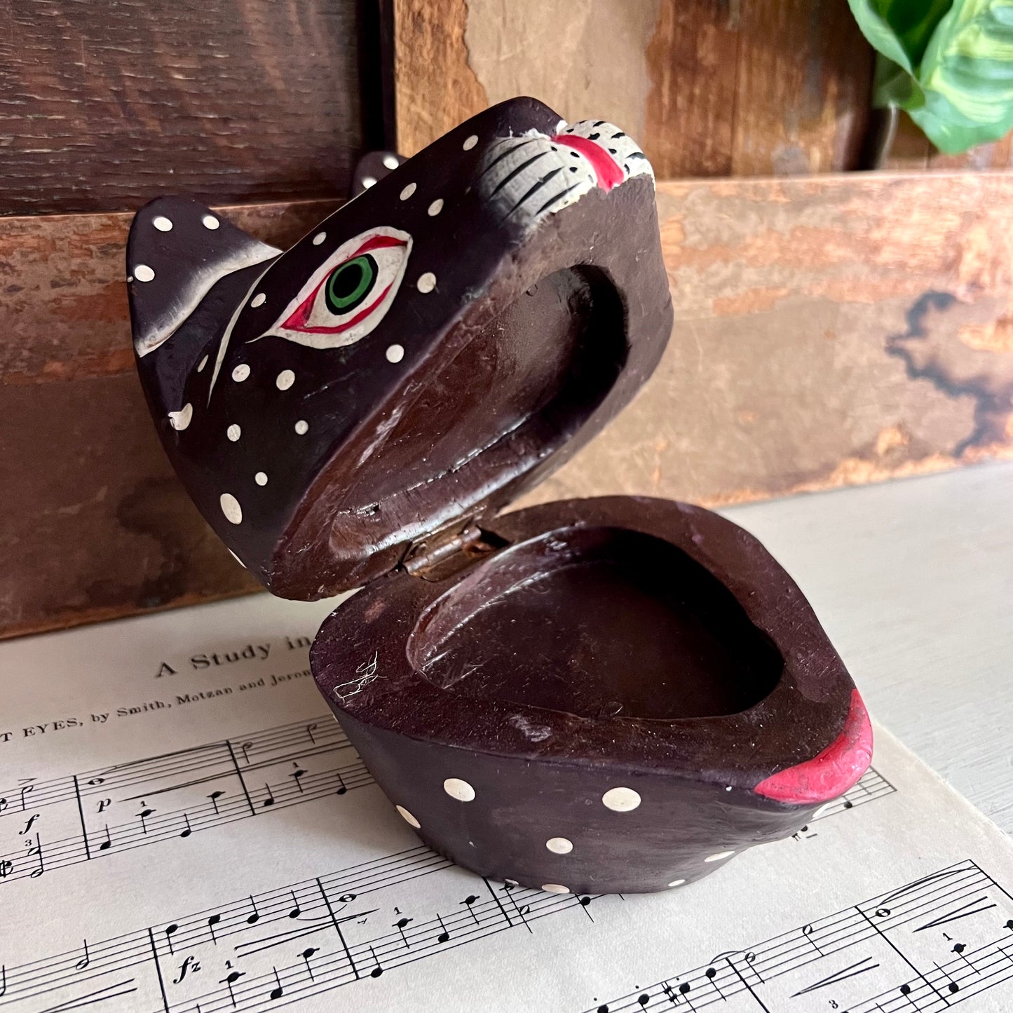 Vintage Folk Art Polka Dot Cat Head Box