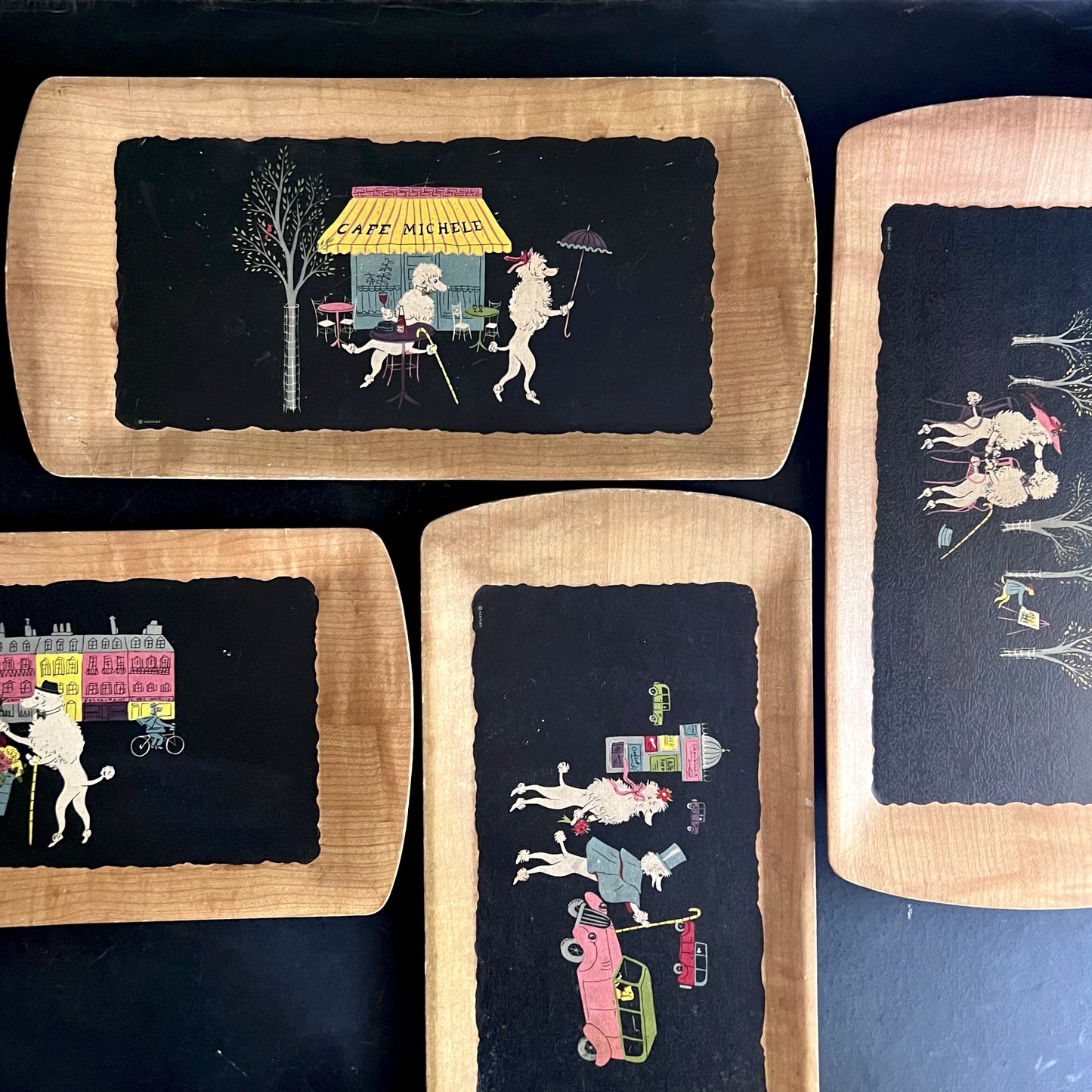 1950s Kentley Fifi and Pepe Kitschy Poodle Tray Set