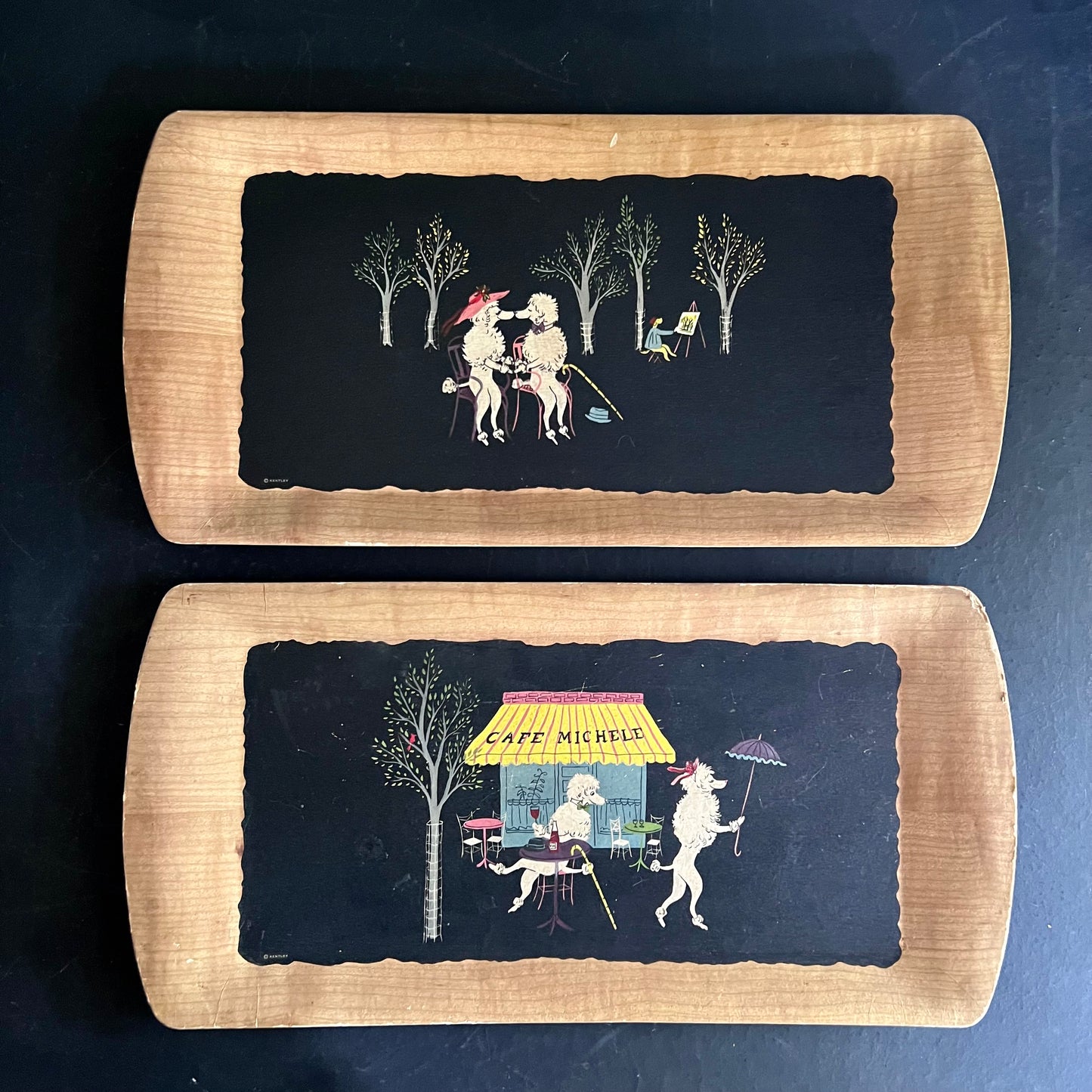 1950s Kentley Fifi and Pepe Kitschy Poodle Tray Set