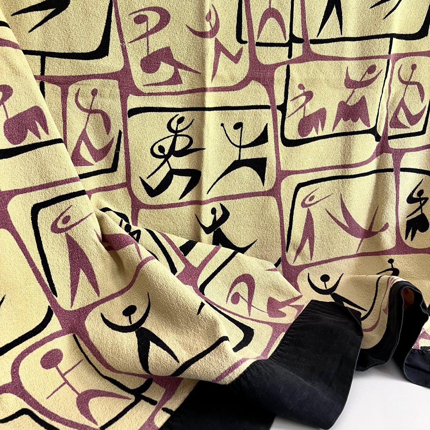 Mid Century MCM John Little Ballet Dancers Barkcloth Tablecloth, 1950s