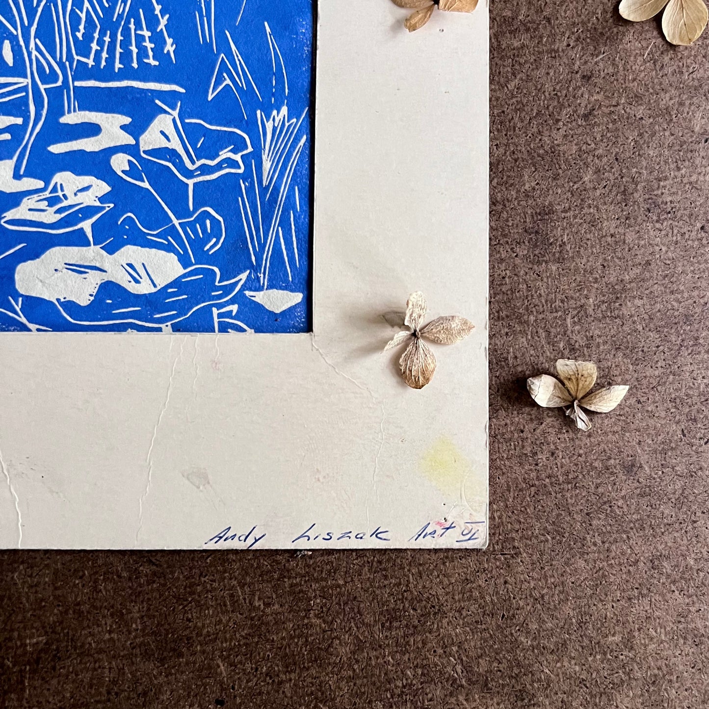Heron Blue Mid Century Linoleum Block Print