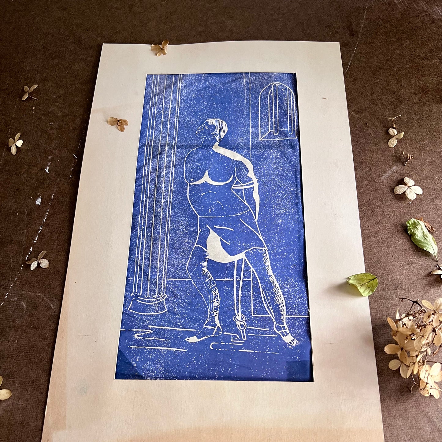 Mid Century Student Linoleum Block Art Print 'The Slave'