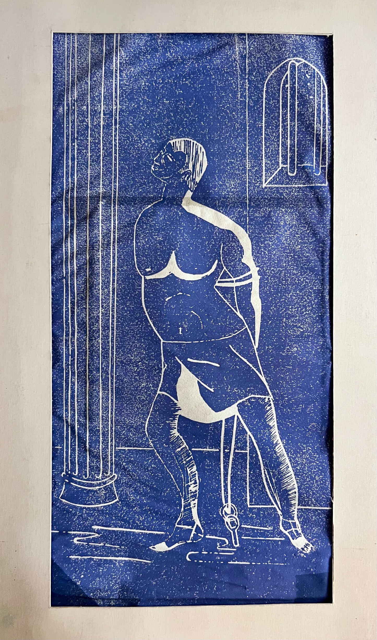 Mid Century Student Linoleum Block Art Print 'The Slave'
