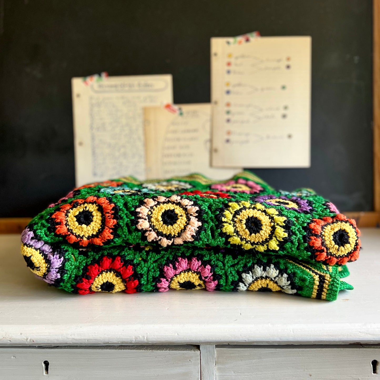 Vintage Granny Square Crochet Afghan