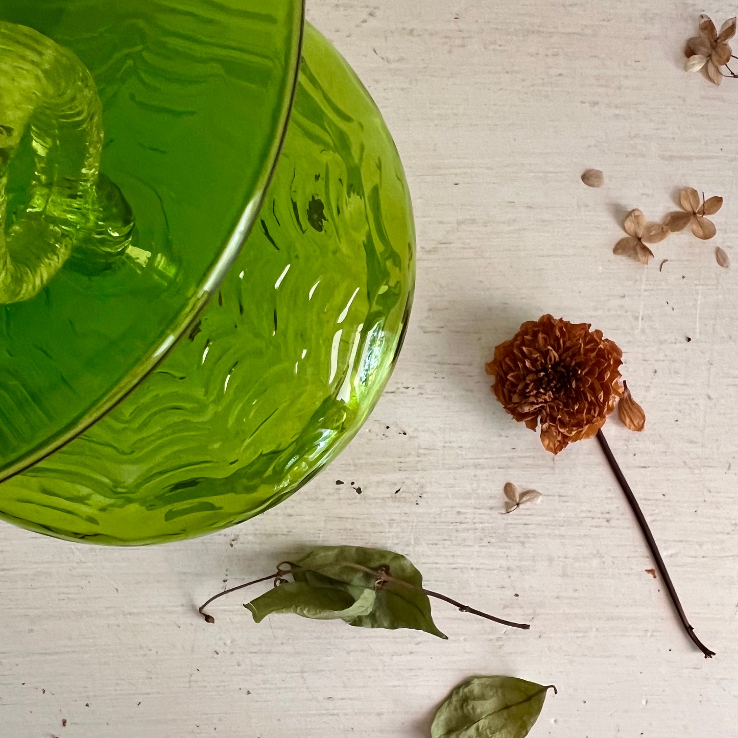 Mid Century Modern Empoli Italy Green Art Glass Compote