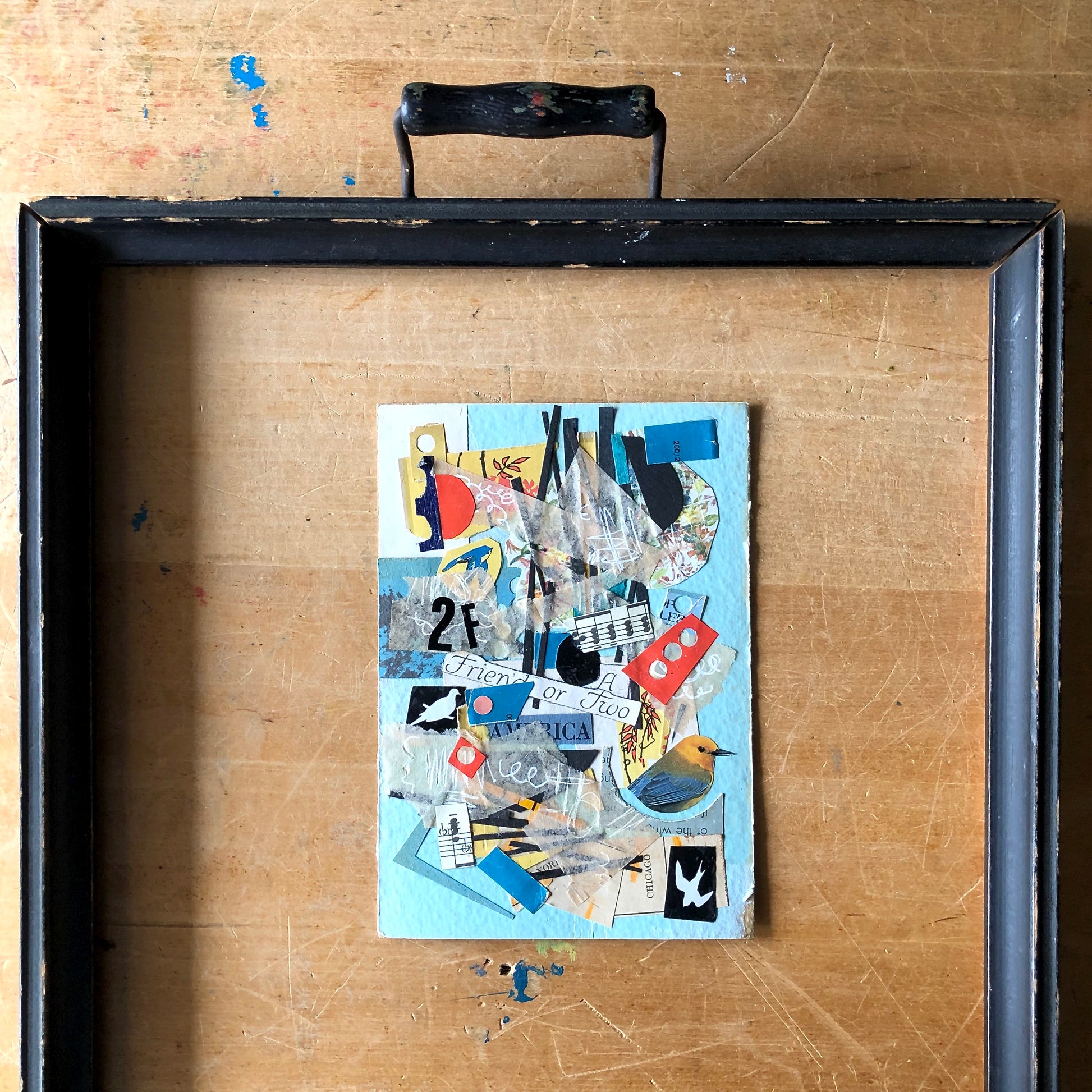 Mixed Media Paper Collage, 'A Friend or Two'