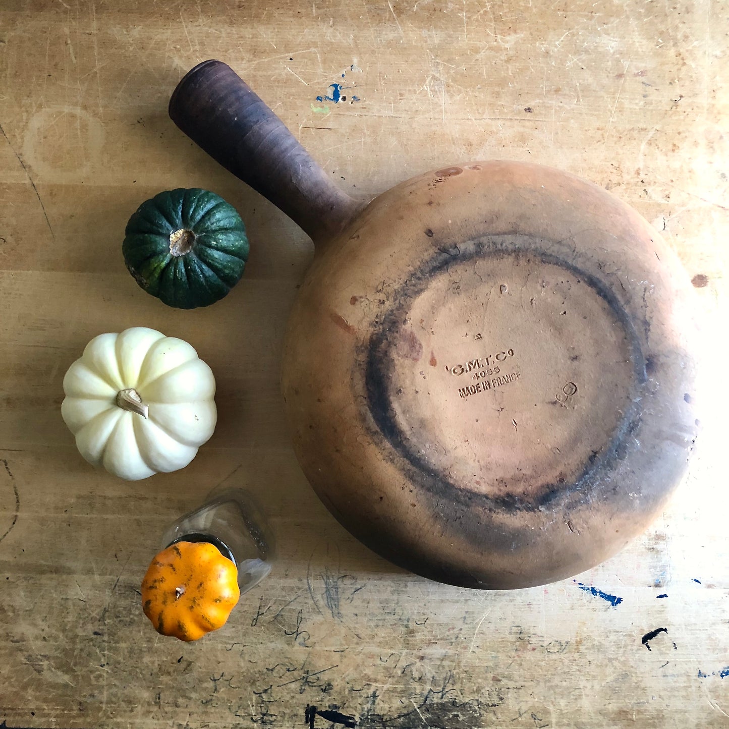 Vintage French Clay Baking Dish with Handle (c.1900s)