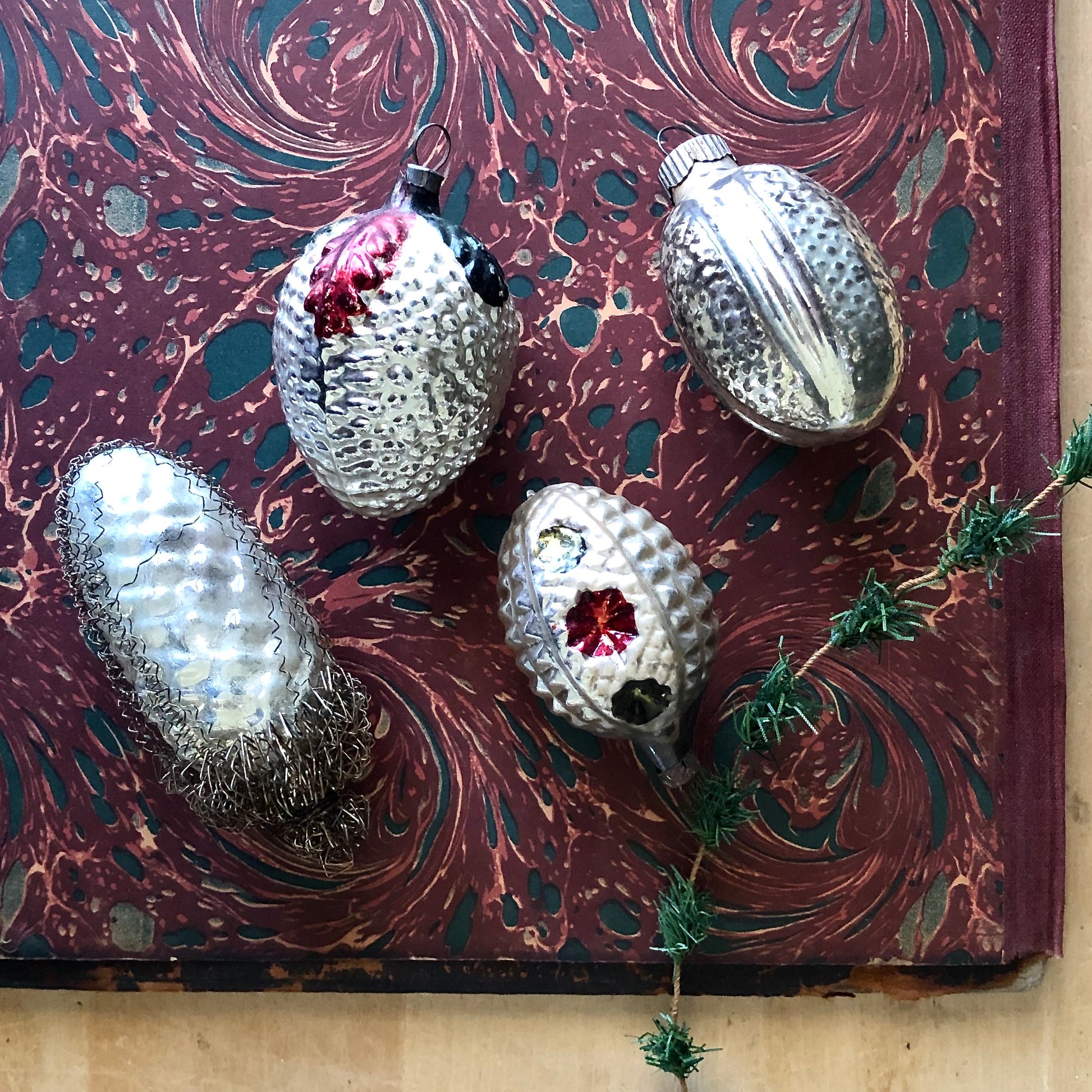 Antique Mercury Glass Pine Cone Ornaments (c.1920s)
