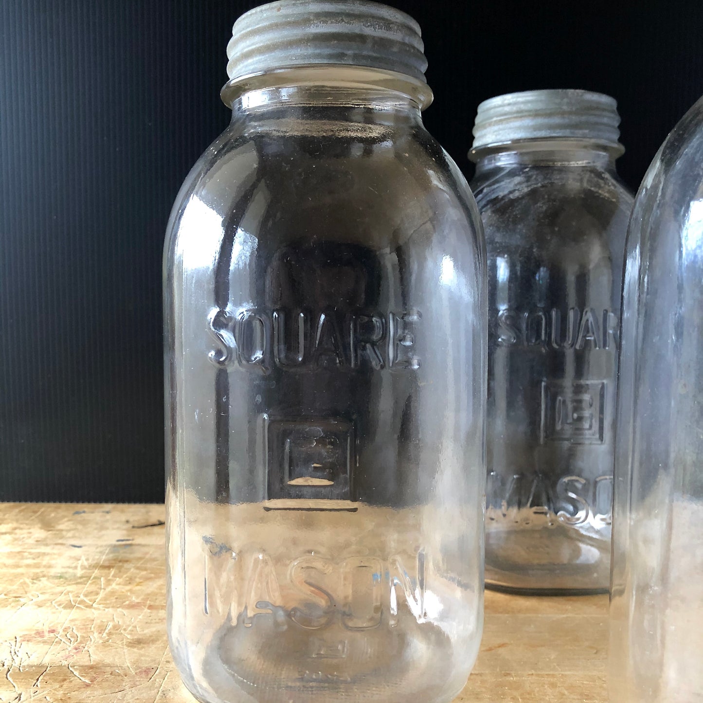 Large Antique Glenshaw Square Mason Jars with Zinc Lids (c.1930s)