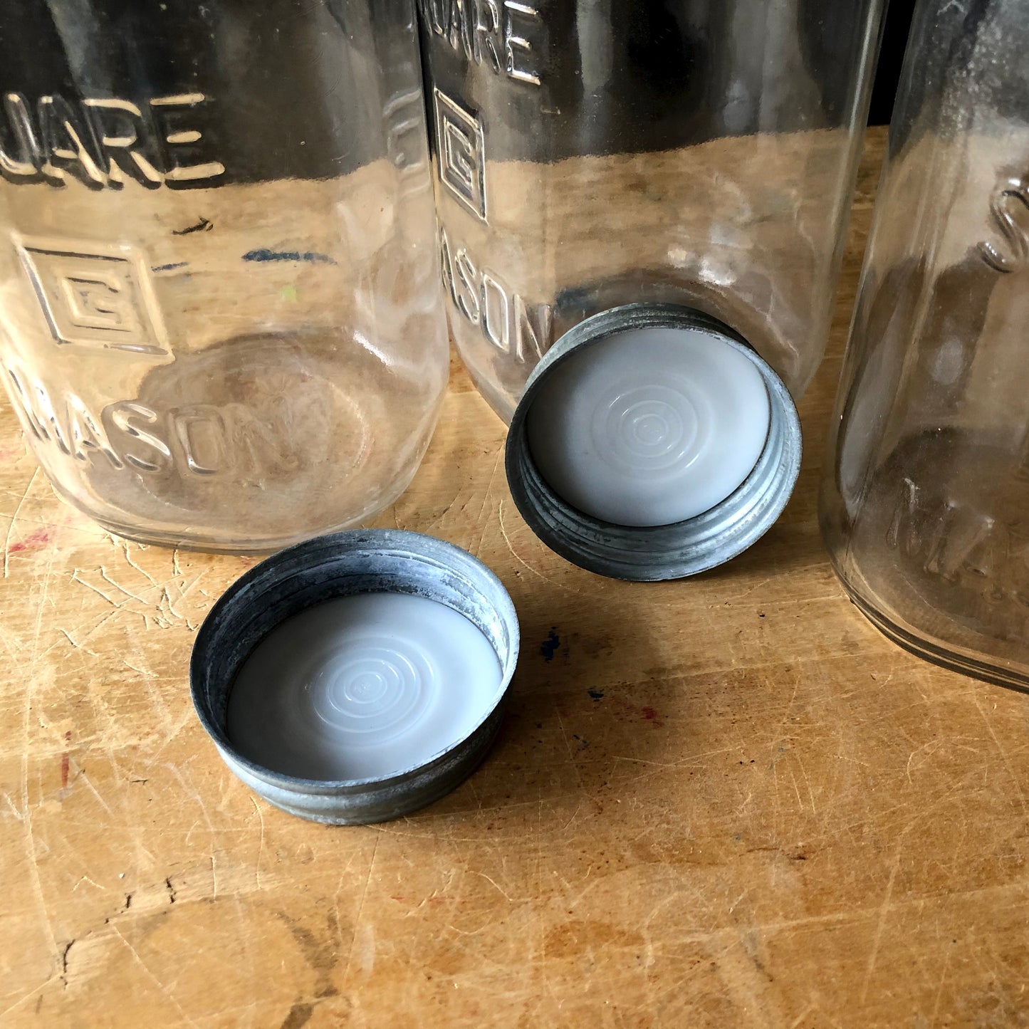 Large Antique Glenshaw Square Mason Jars with Zinc Lids (c.1930s)