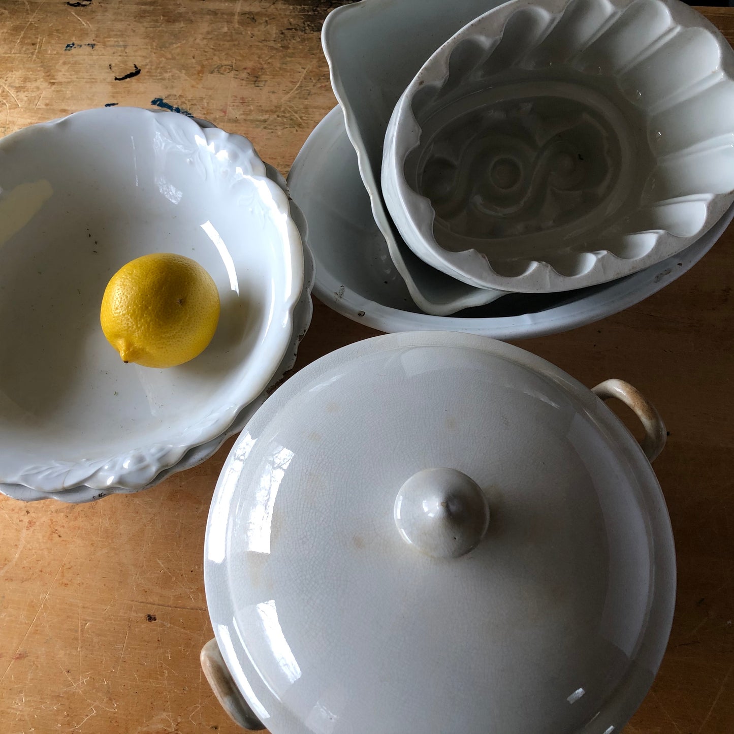 Scalloped Square Ironstone Bowl (c.1800s)