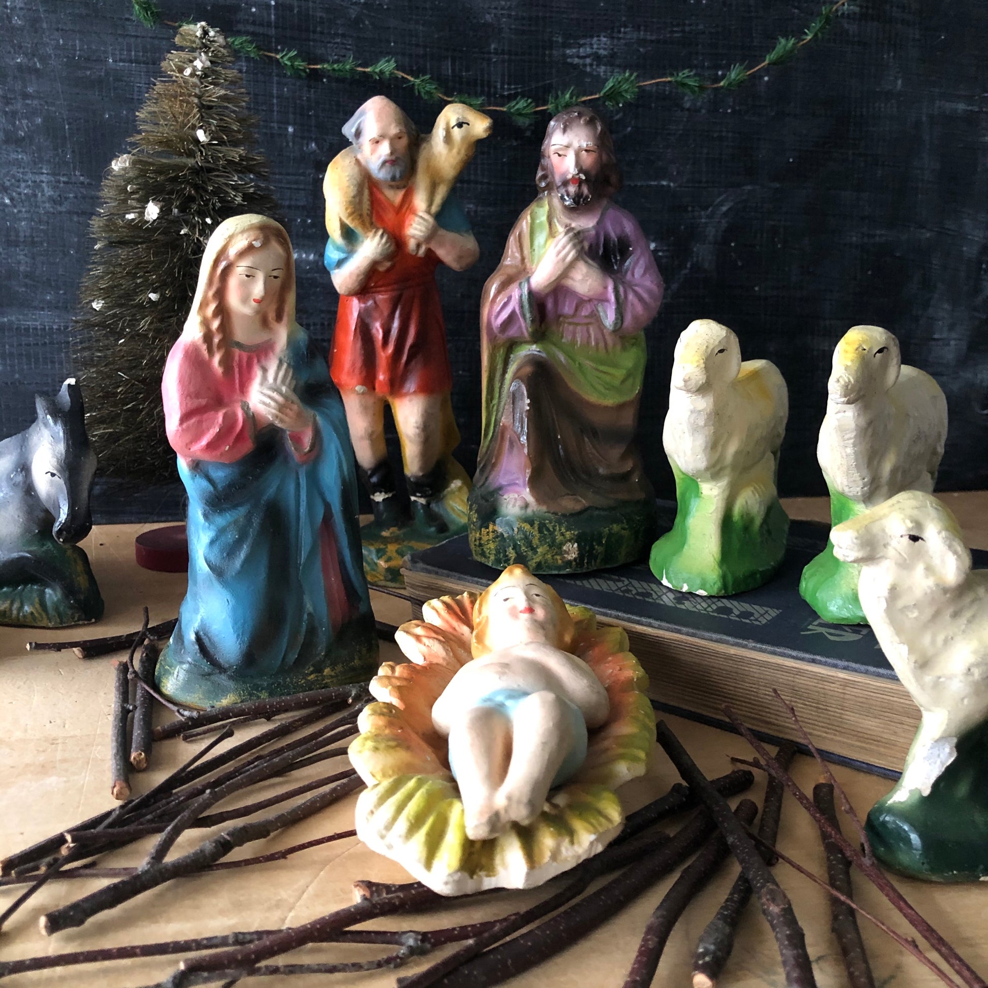 Vintage Chalkware Nativity Set (c.1940s)