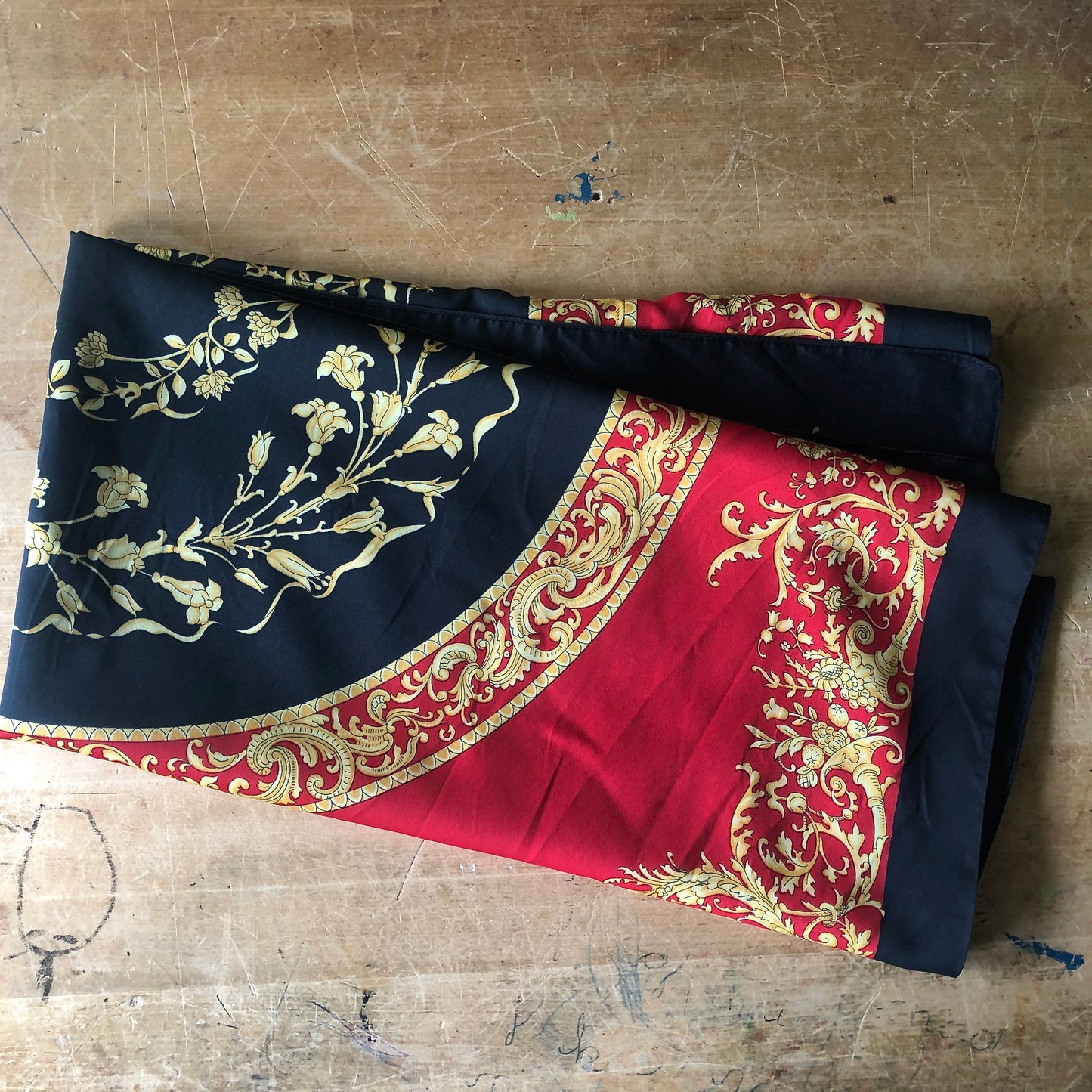 Red and Black Silk Medallion Scarf (c.1980s)