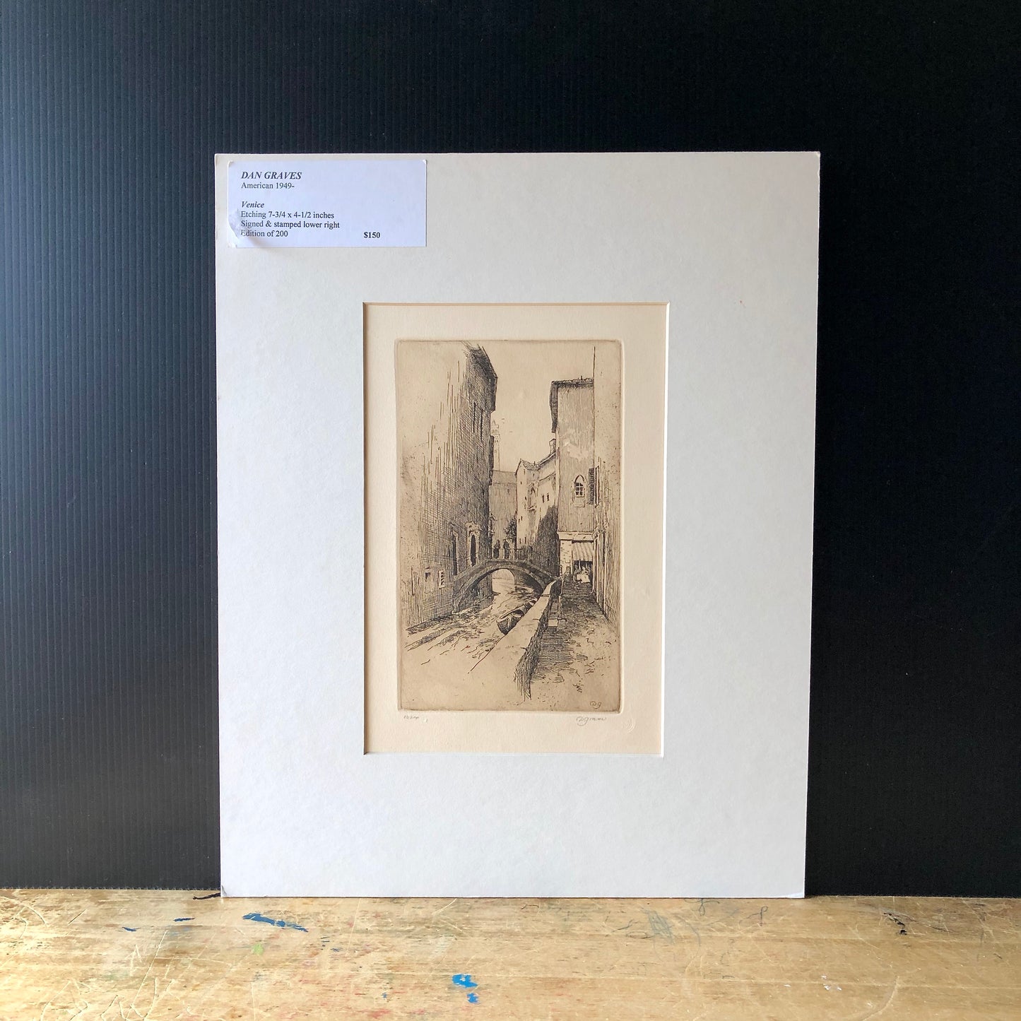 Vintage Etching of Venice Canal by Dan Graves (c.1970)