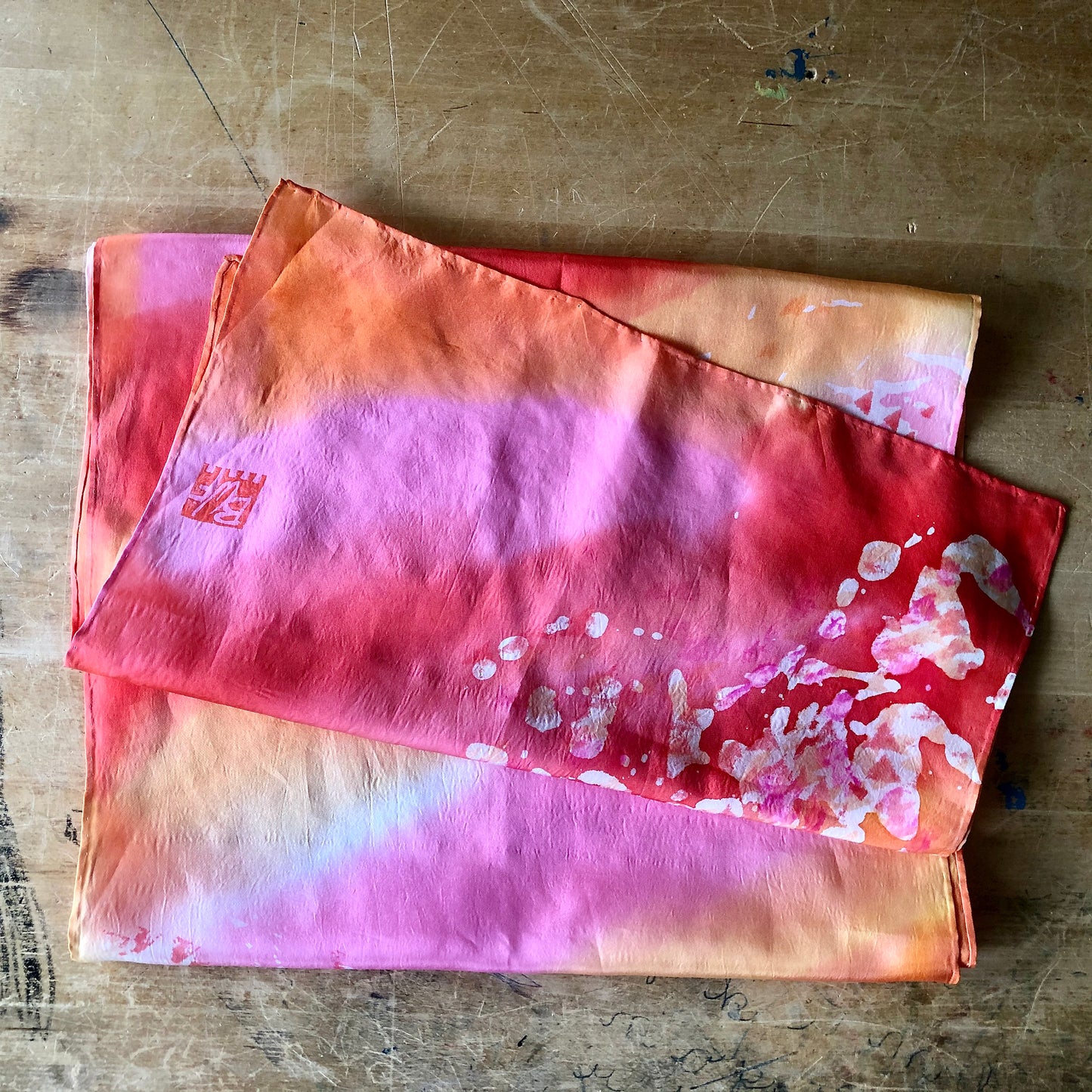 Artisan Hand Dyed Pink Silk Scarf (c.1980s)