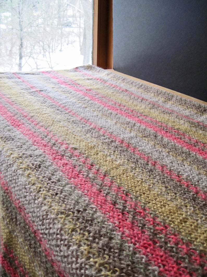 Vintage Knitted Mohair Striped Throw