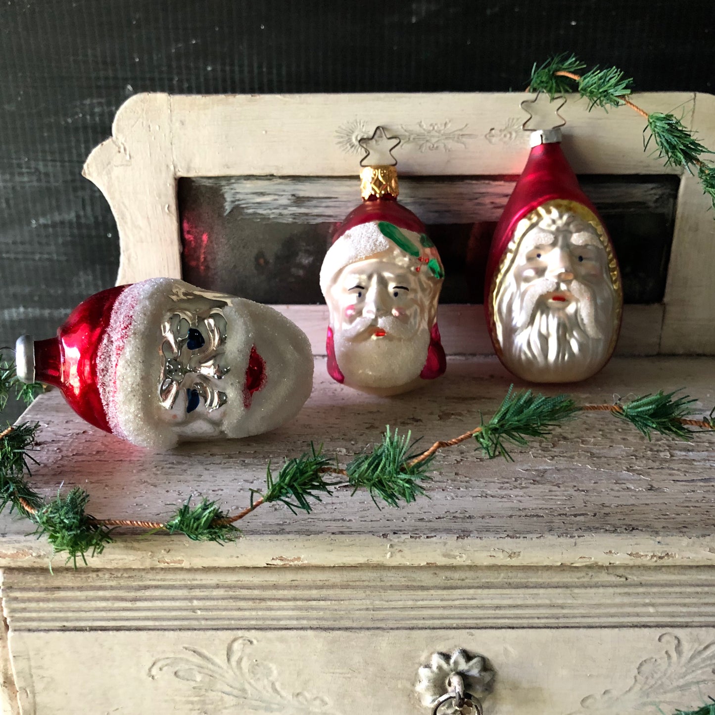 Vintage Santa Head Ornament Trio