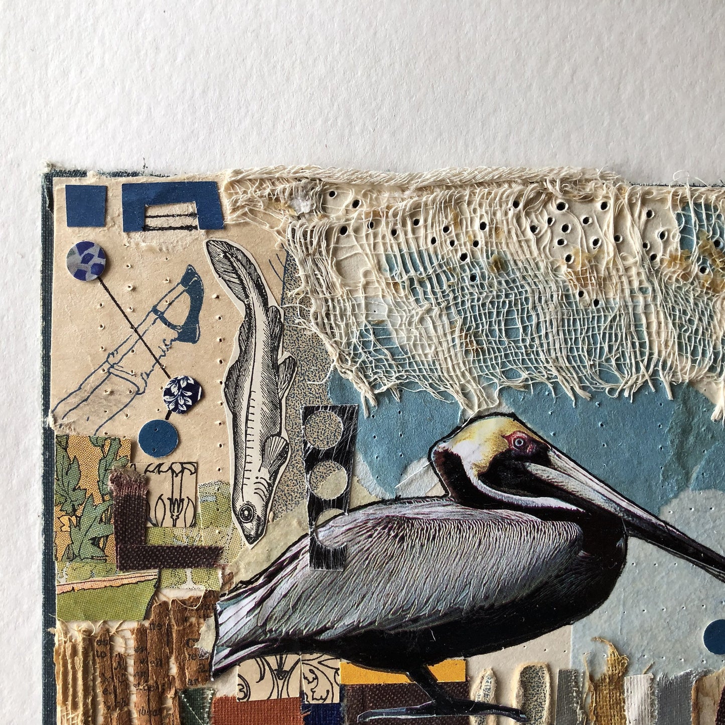 Old Book Mixed Media Collage, 'Pelican Life'