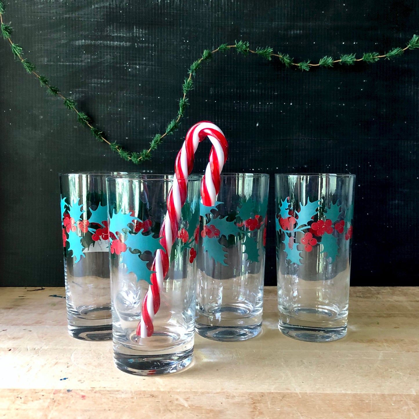 Vintage Christmas Holly Glasses