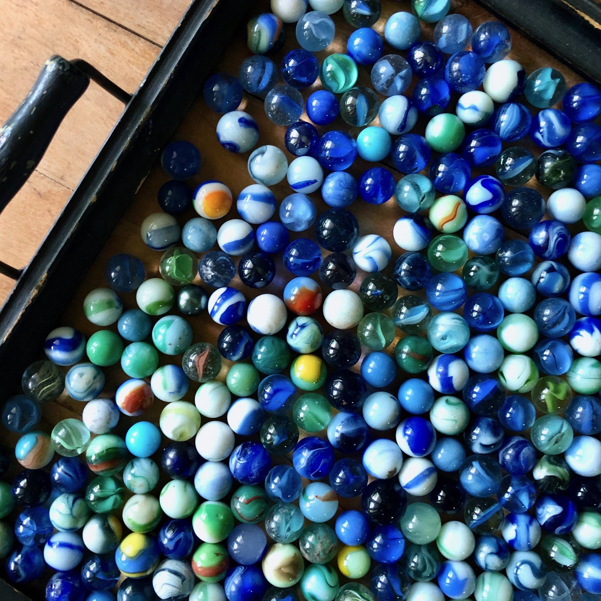Antique and Vintage Marbles in Blue Green Coastal Colors, Set of 100