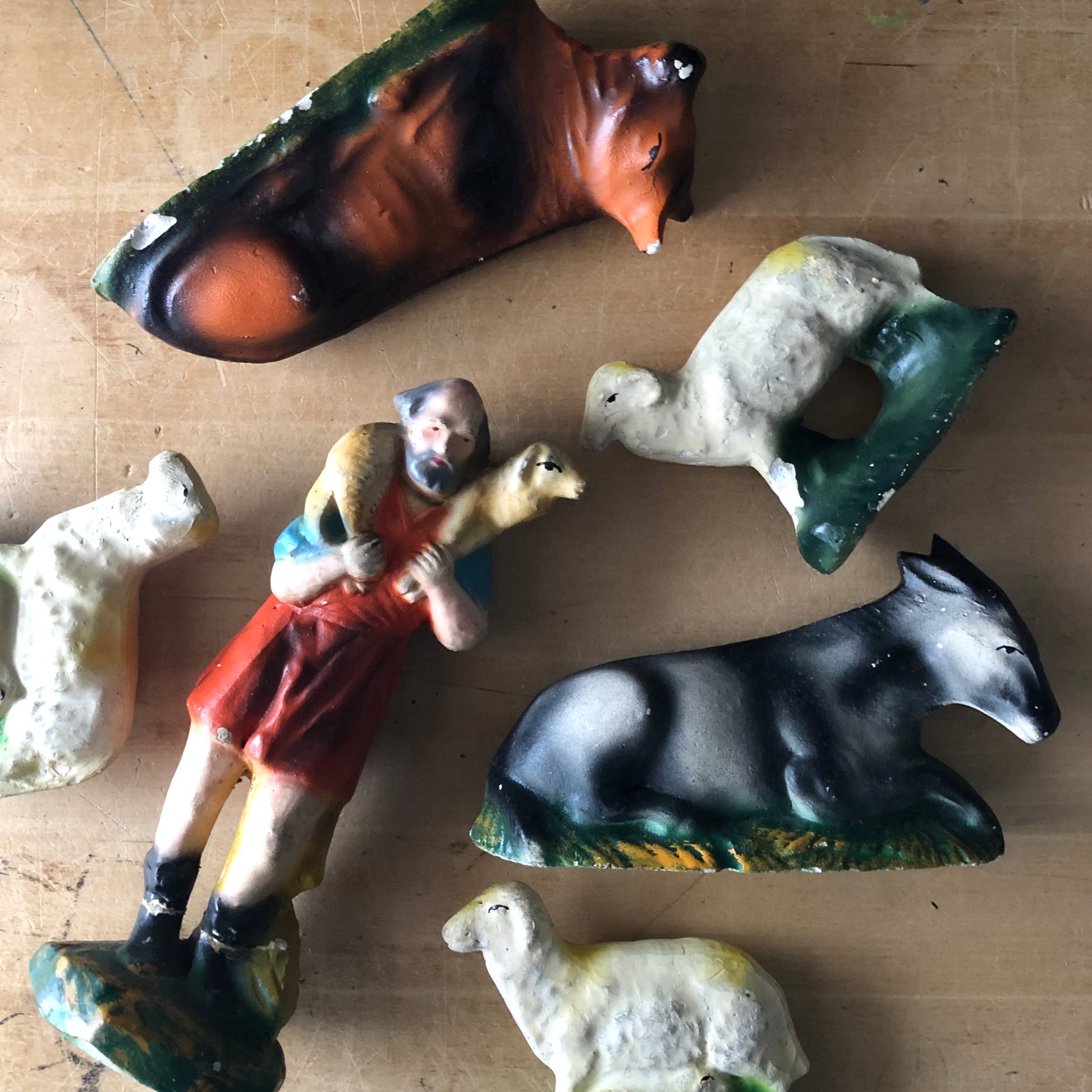 Vintage Chalkware Nativity Set (c.1940s)