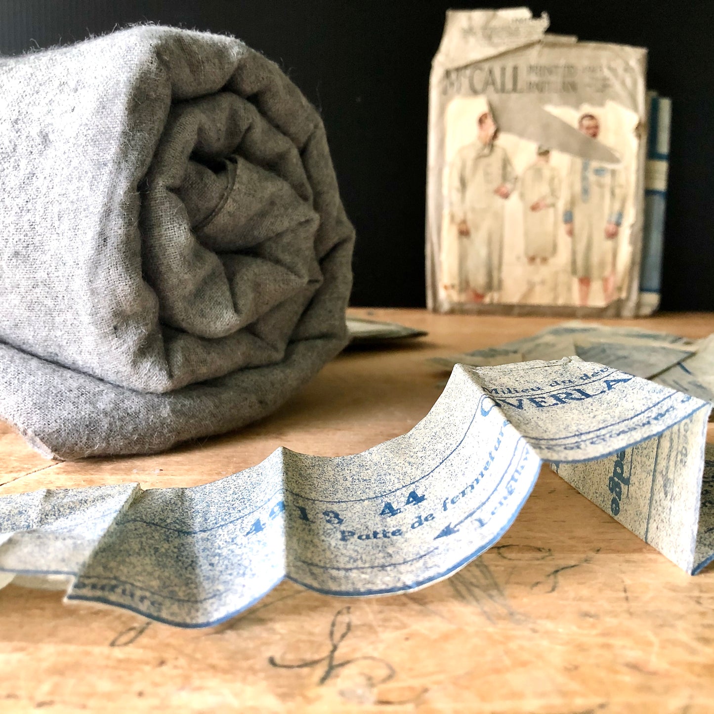 Vintage McCall Sewing Pattern and Grey Flannel Fabric (c.1920s)