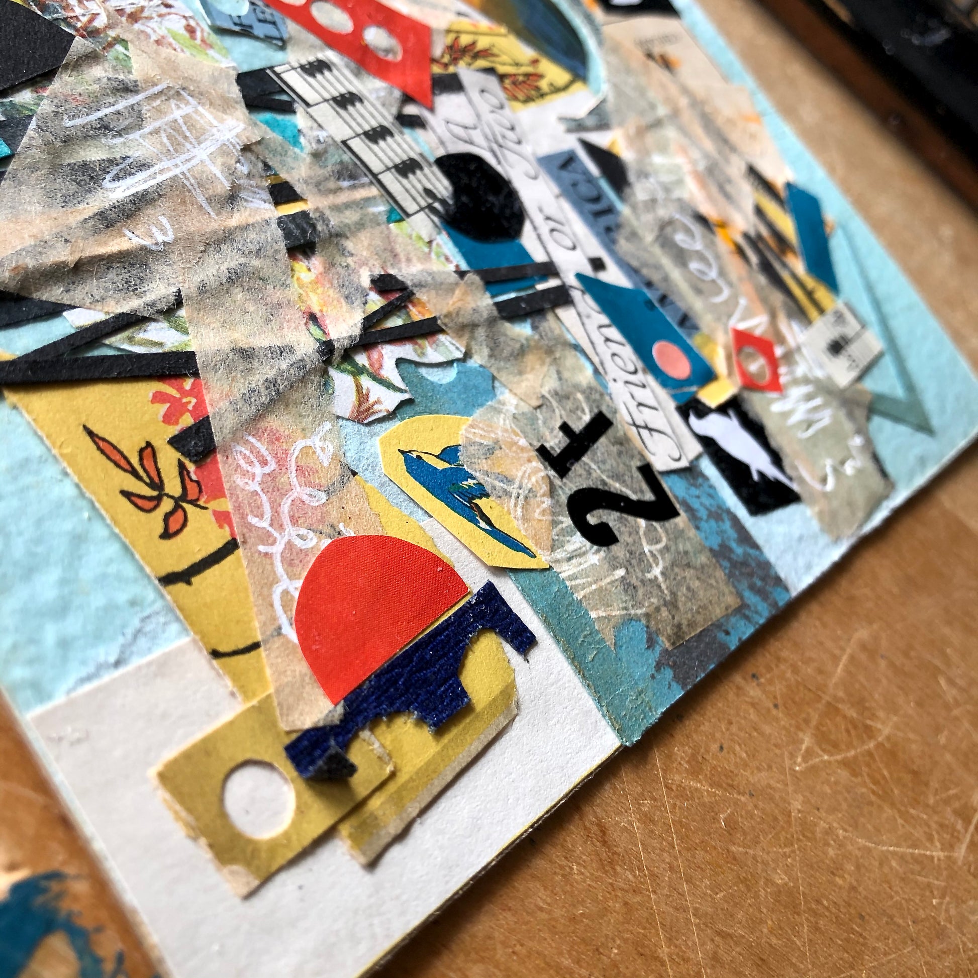 Mixed Media Paper Collage, 'A Friend or Two'