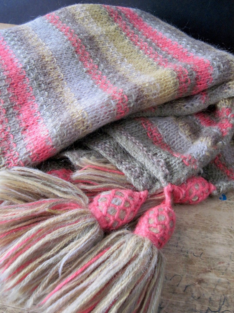 Vintage Knitted Mohair Striped Throw