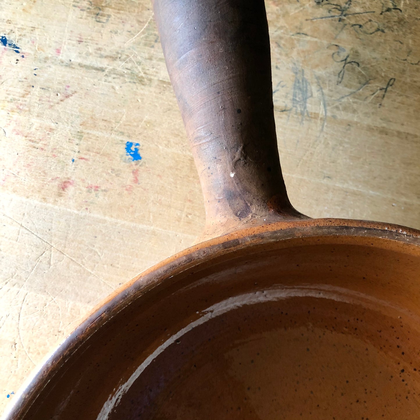 Vintage French Clay Baking Dish with Handle (c.1900s)