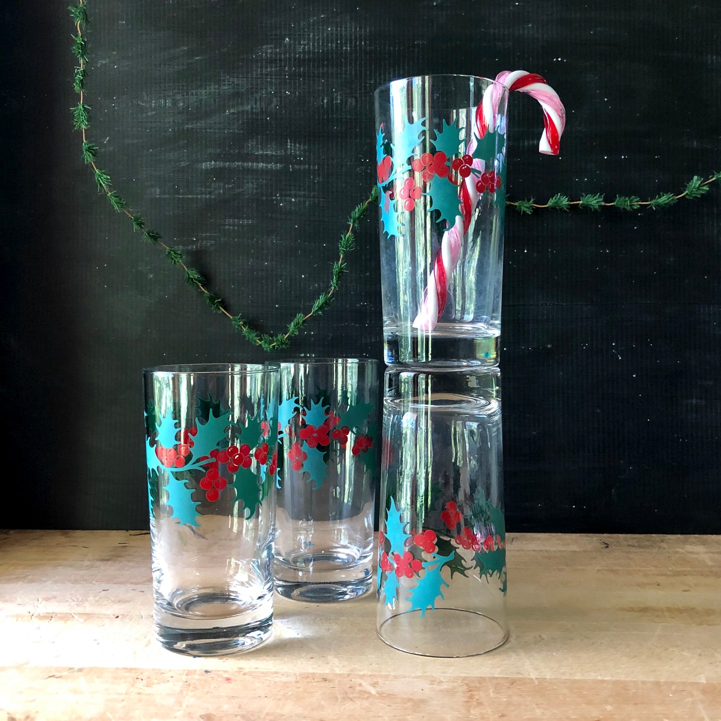 Vintage Christmas Holly Glasses