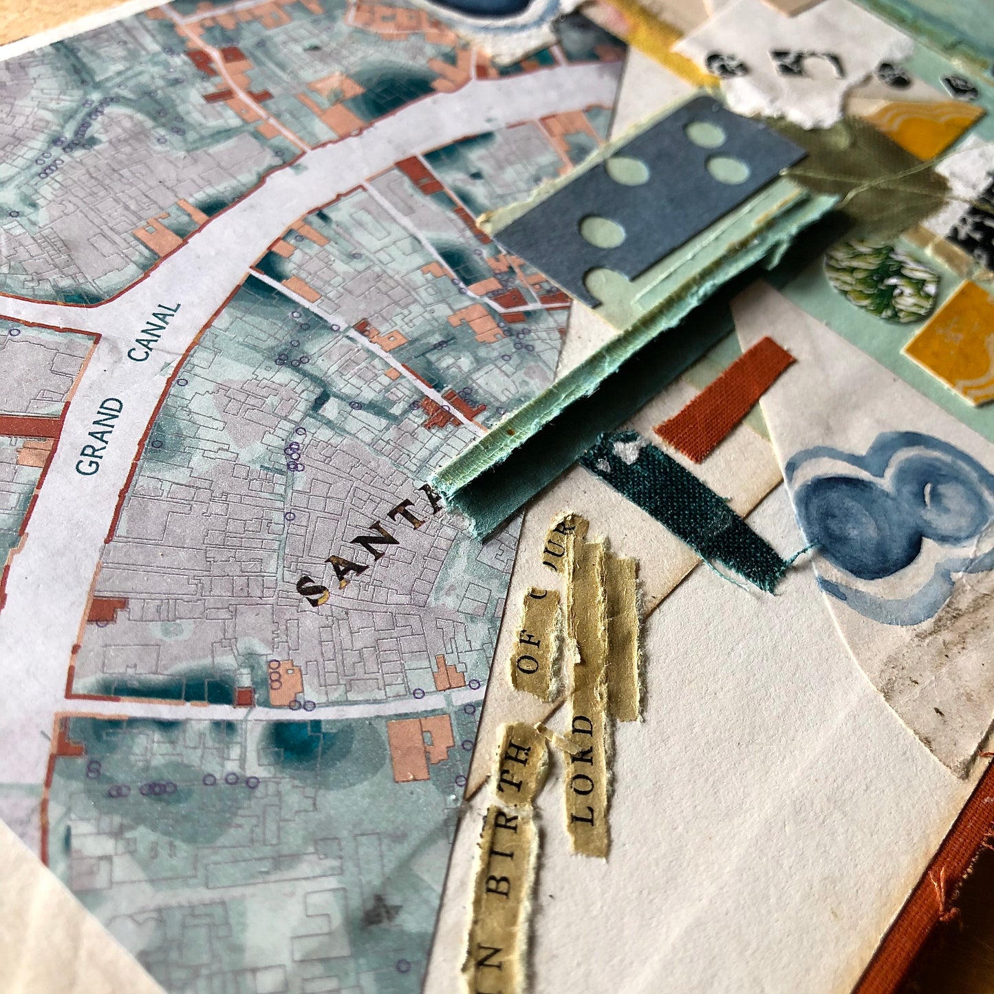 HC Test Abstract Collage Art Made with Vintage Books, 'Grand Canal' Paper Collage