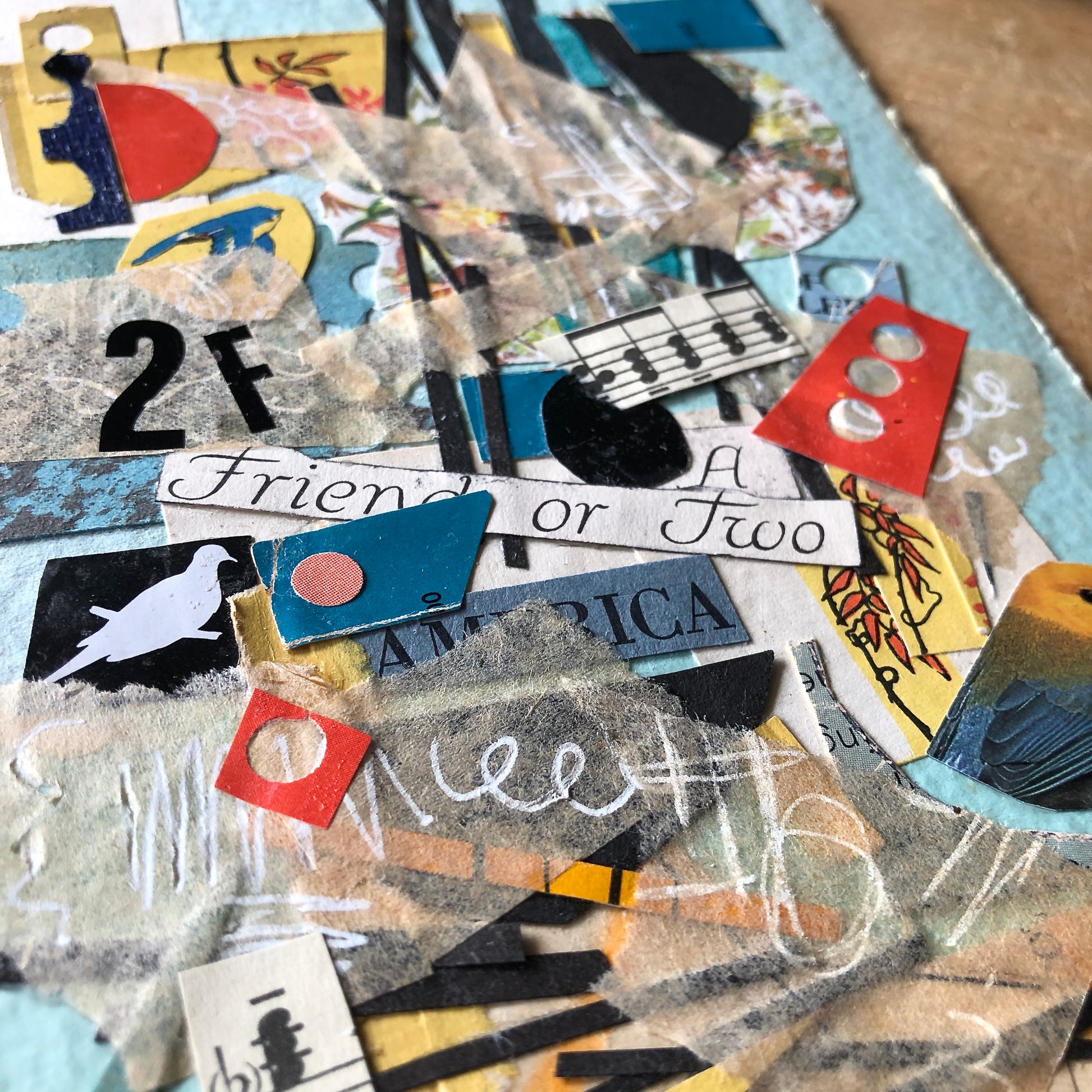 Mixed Media Paper Collage, 'A Friend or Two'