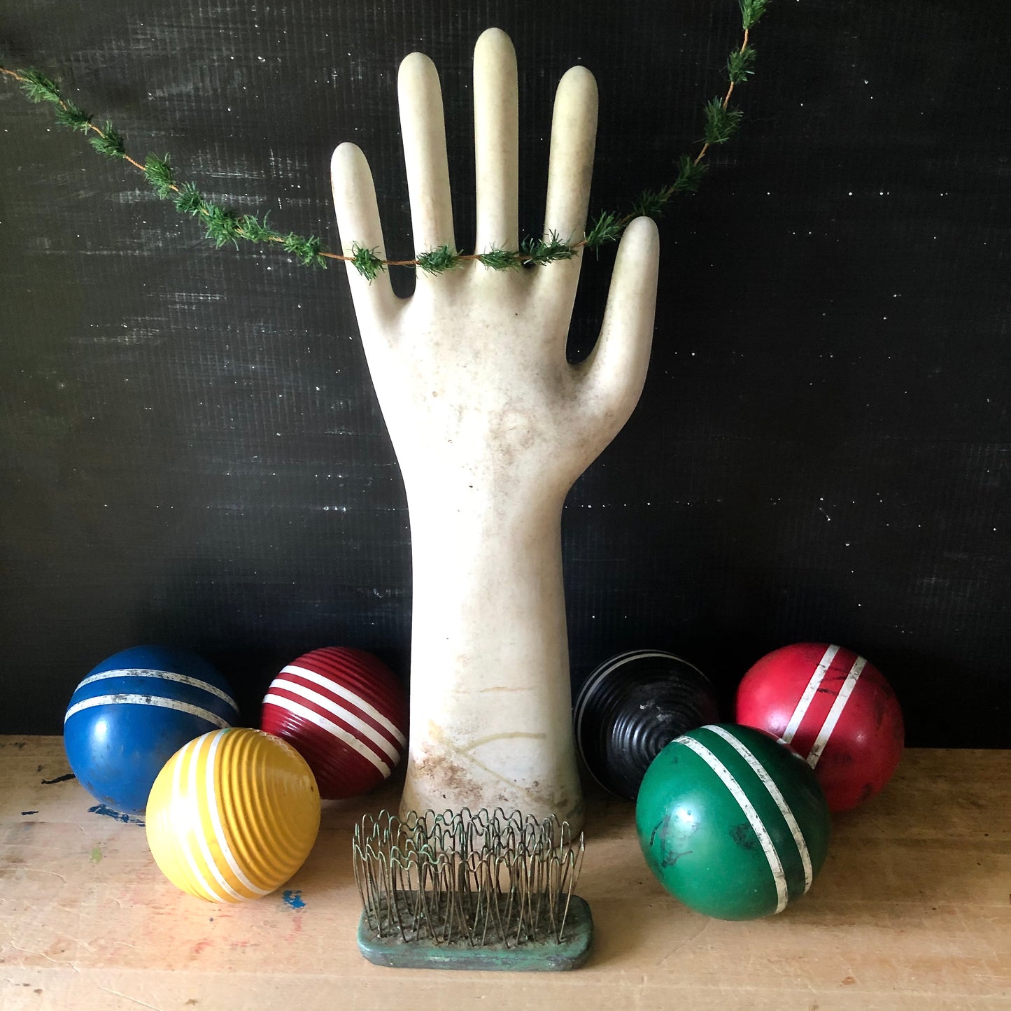 Vintage Wooden Striped Croquet Balls, Set of 6