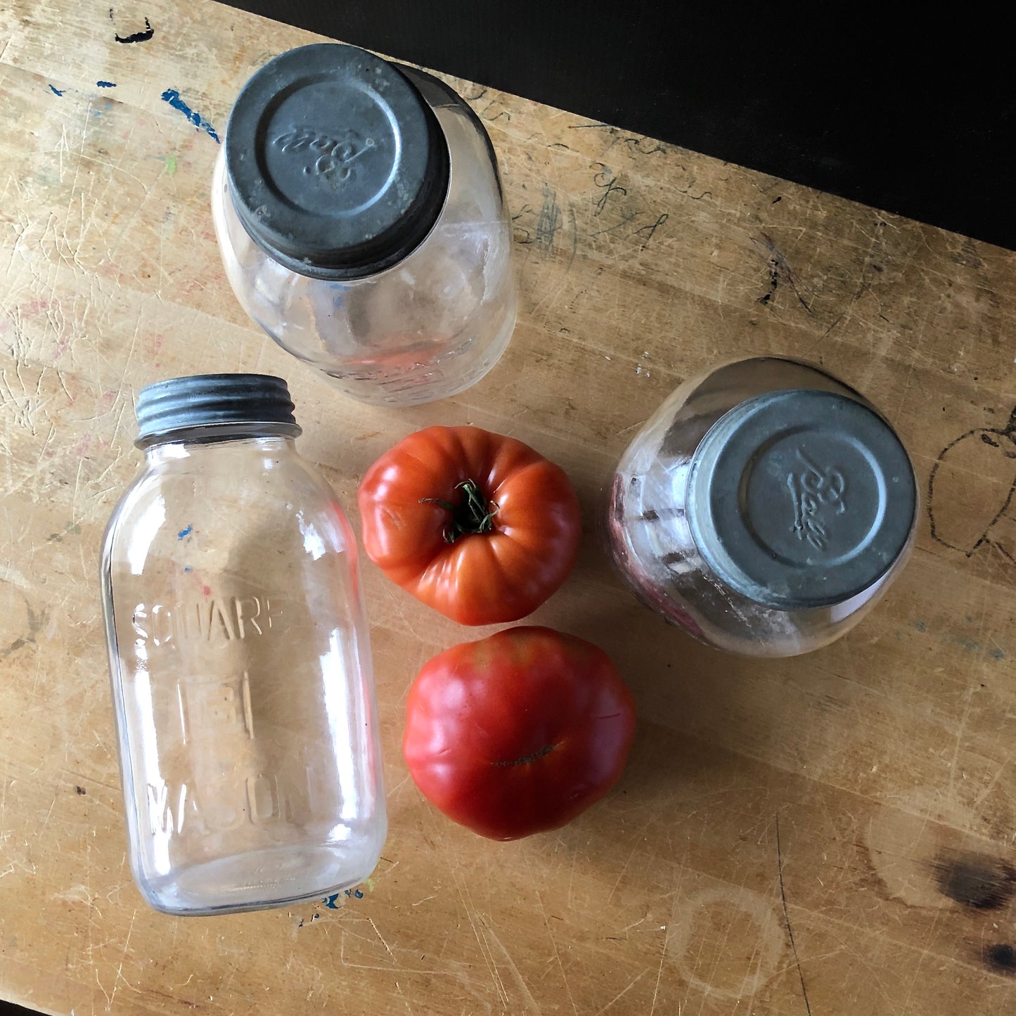 Large Antique Glenshaw Square Mason Jars with Zinc Lids (c.1930s)