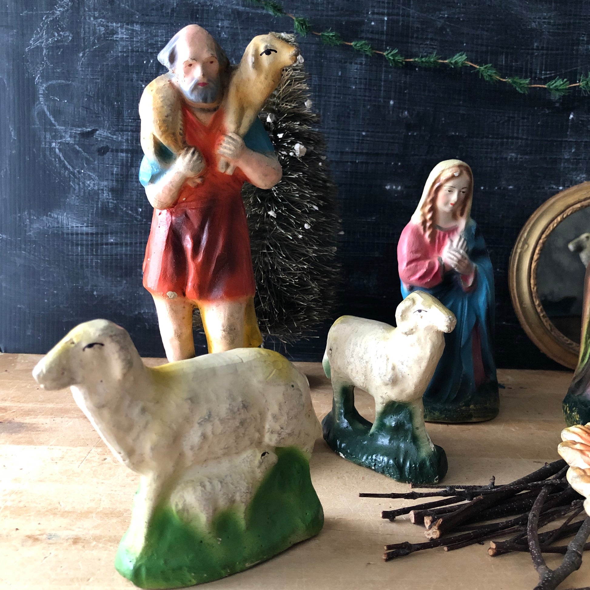 Vintage Chalkware Nativity Set (c.1940s)
