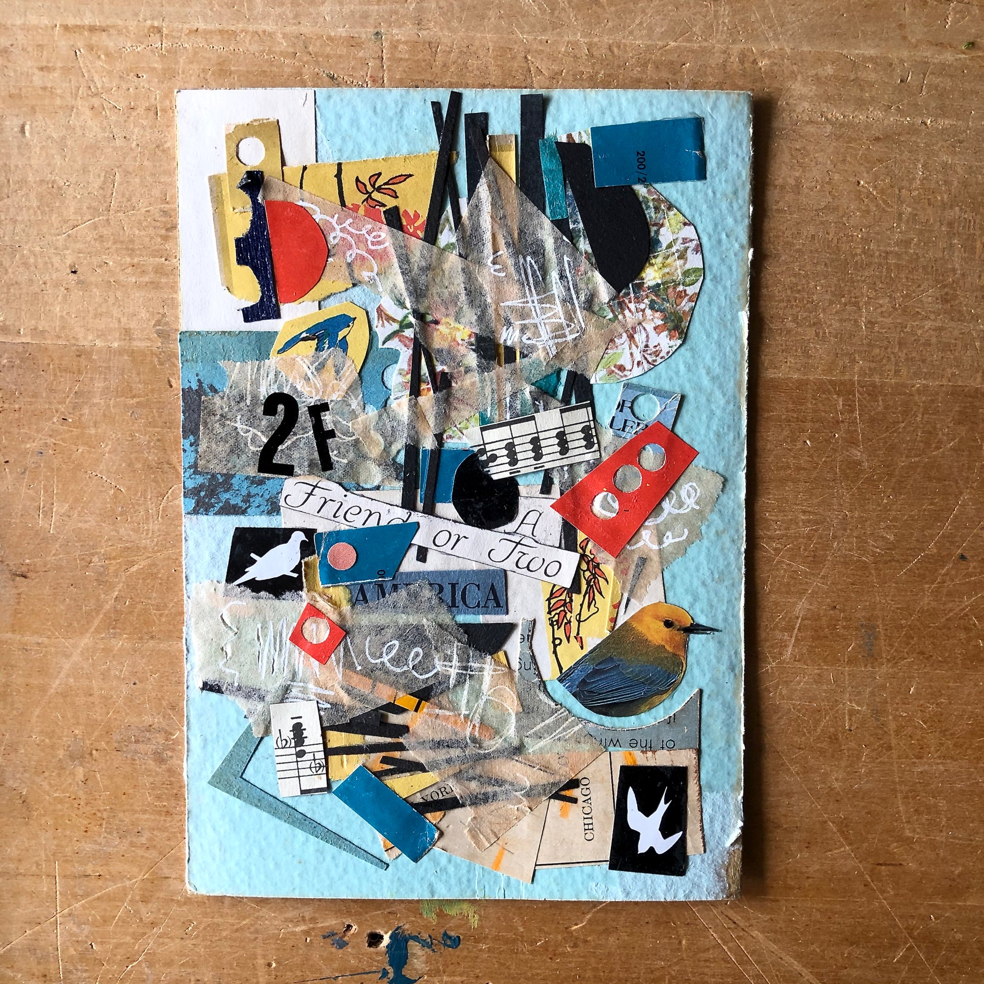 Mixed Media Paper Collage, 'A Friend or Two'