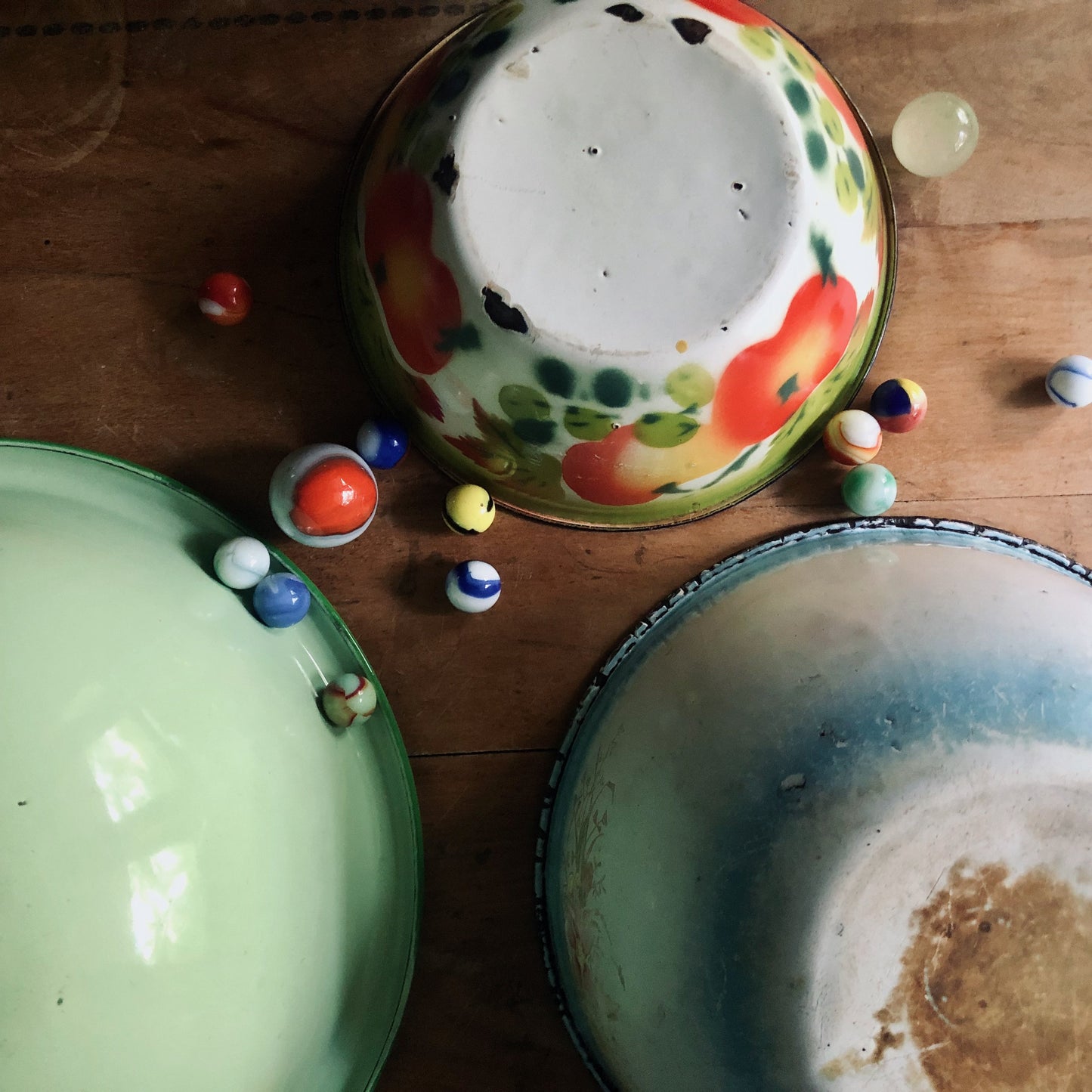 Rustic Farmhouse Enamelware Bowls, Set of 3 (c.1900s)