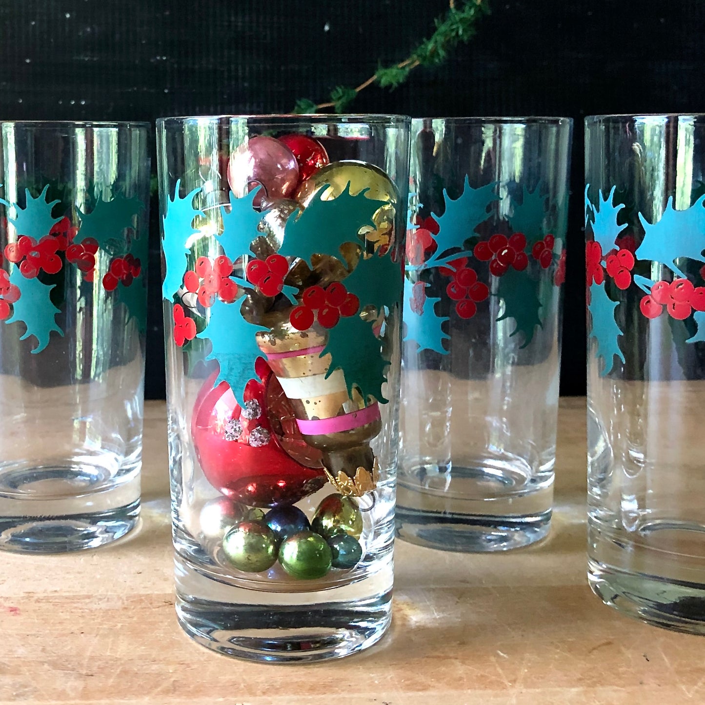 Vintage Christmas Holly Glasses
