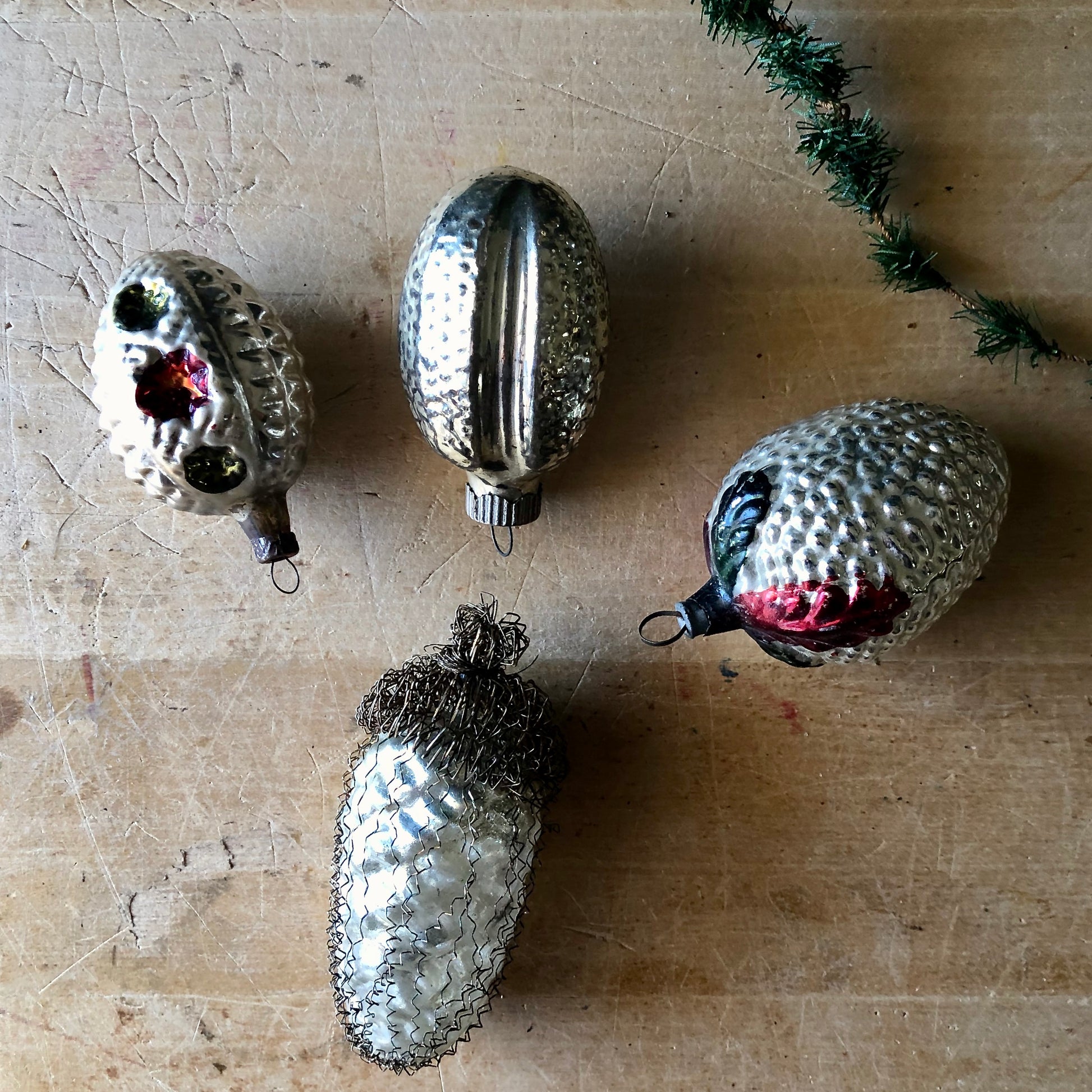 Antique Mercury Glass Pine Cone Ornaments (c.1920s)