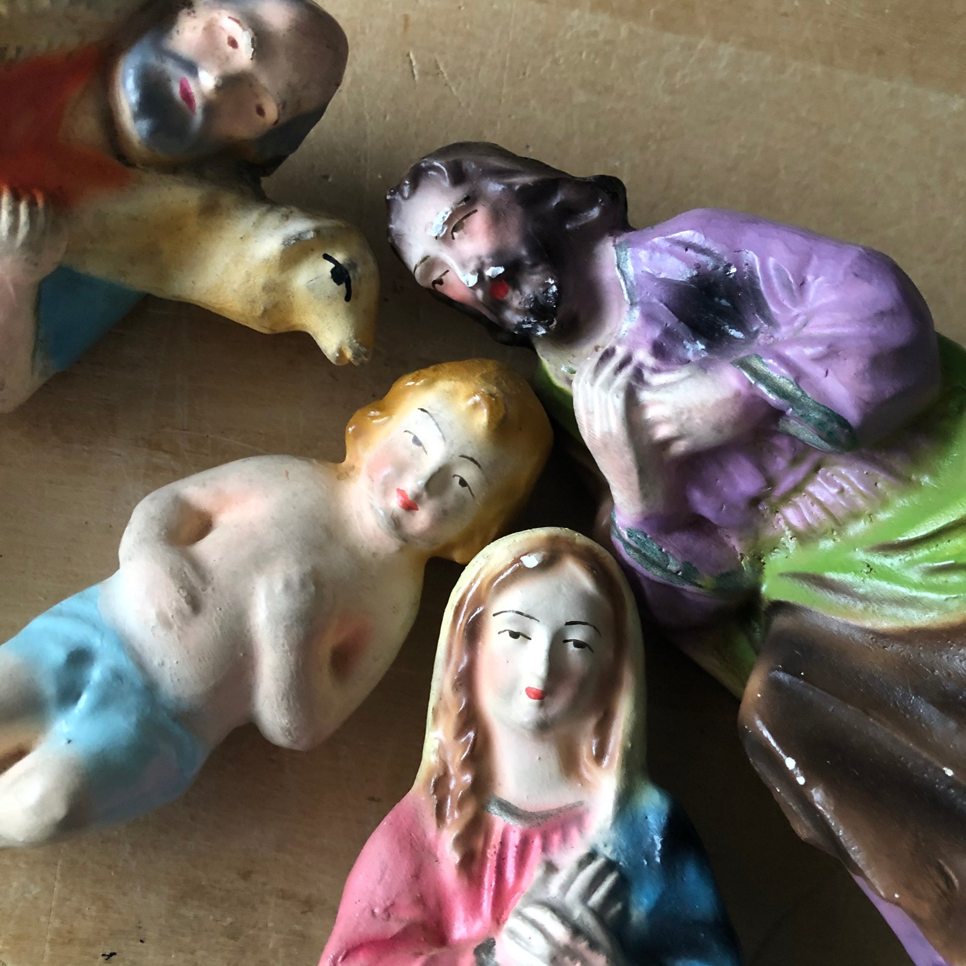 Vintage Chalkware Nativity Set (c.1940s)