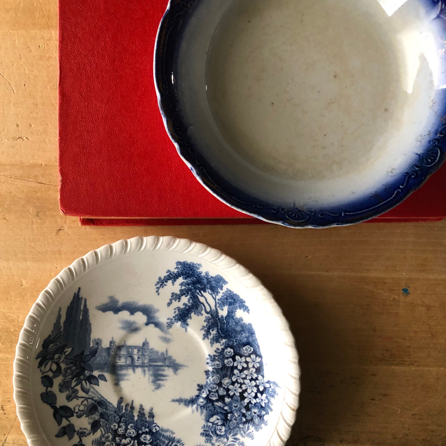 Mismatched Blue and White Tea Cups and Saucers