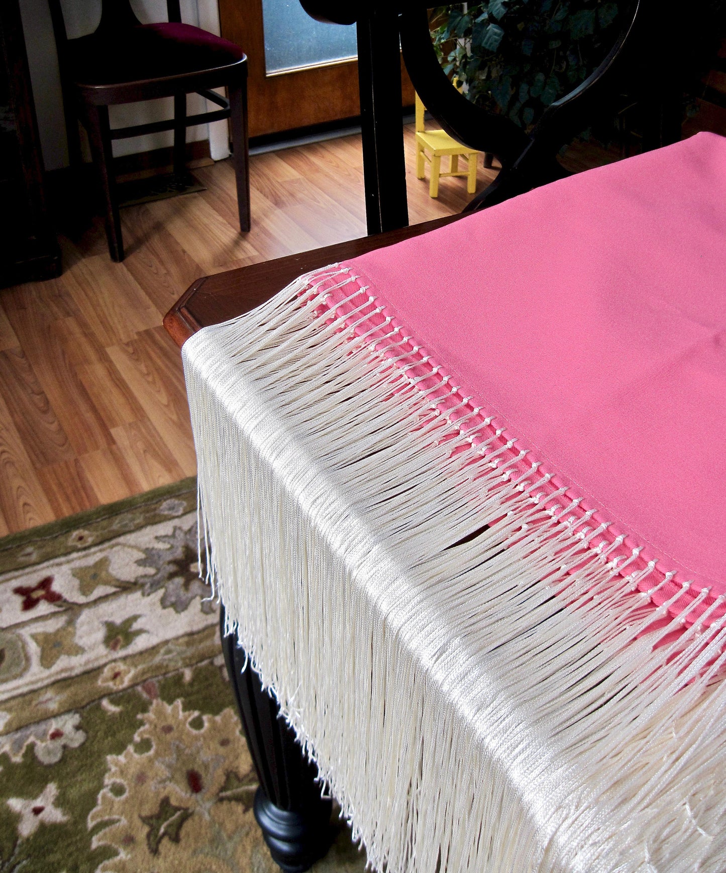 Vintage Bohemian Fringed Pink Tablecloth