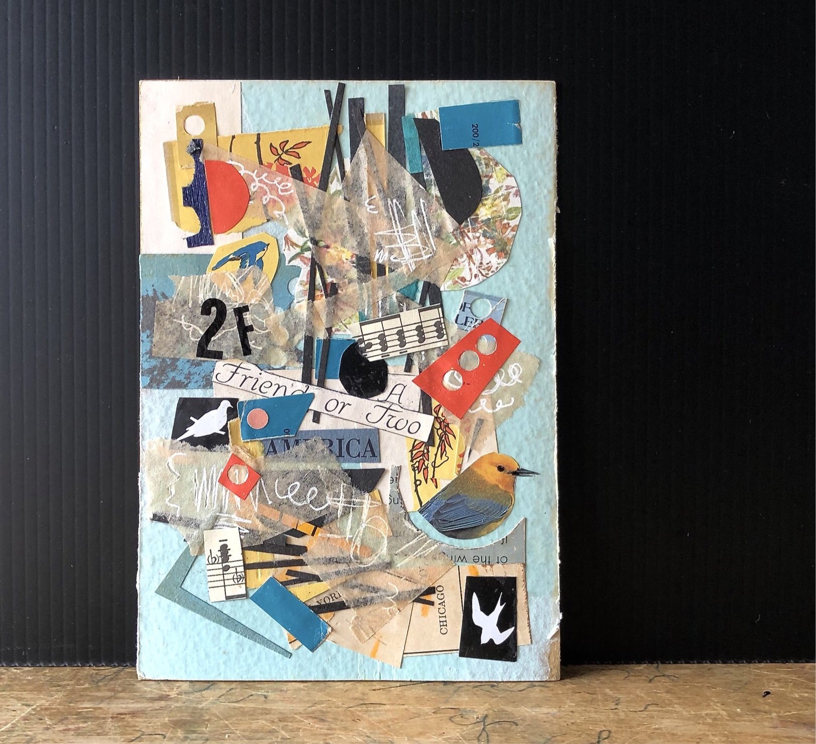 Mixed Media Paper Collage, 'A Friend or Two'