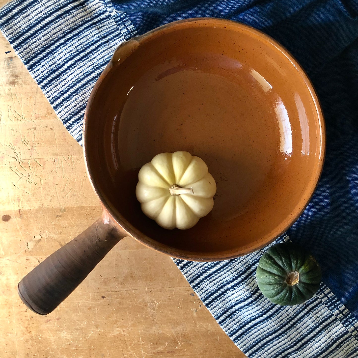 Vintage French Clay Baking Dish with Handle (c.1900s)