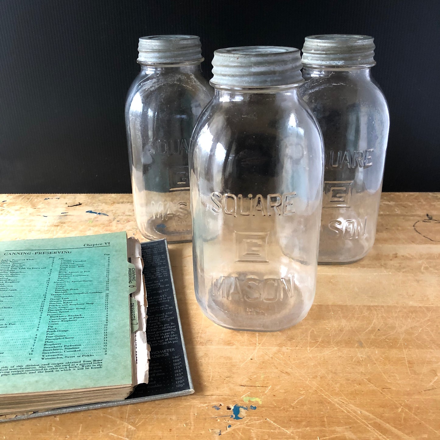 Large Antique Glenshaw Square Mason Jars with Zinc Lids (c.1930s)
