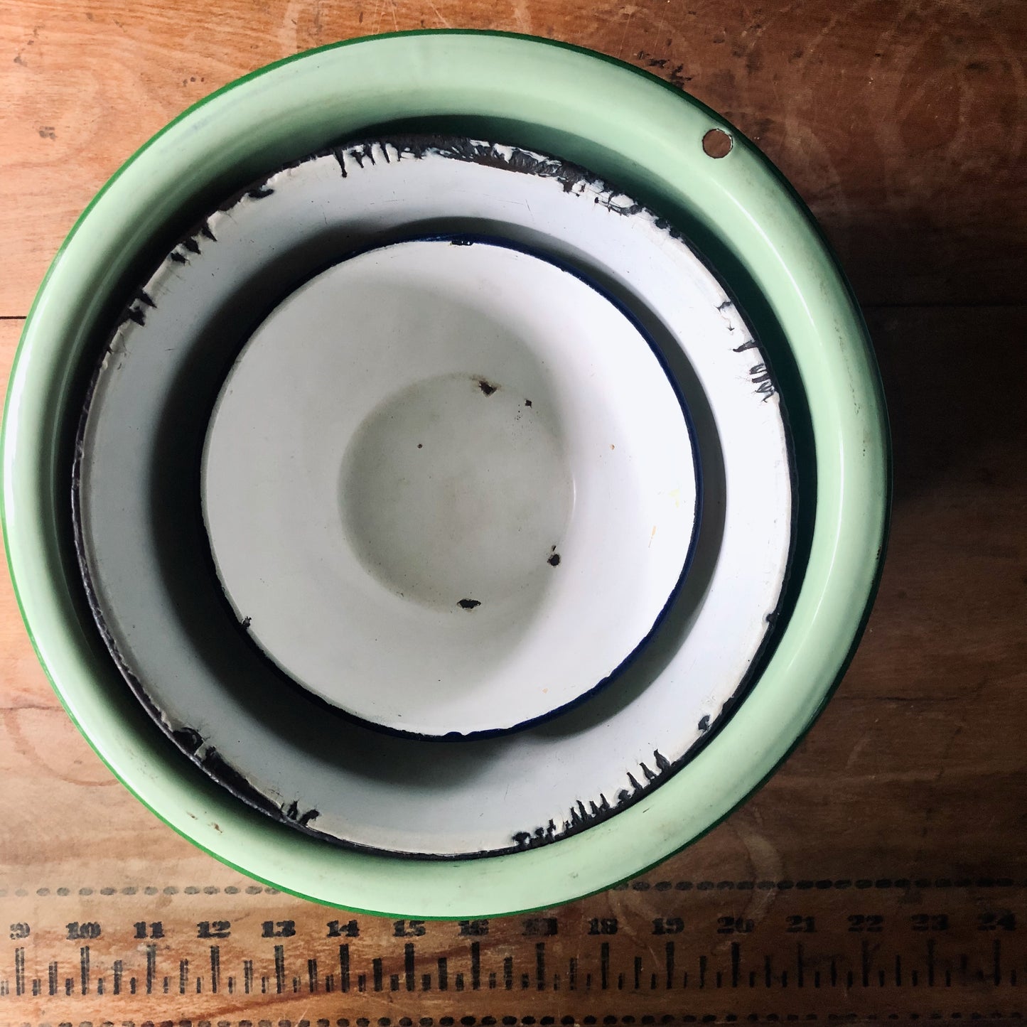 Rustic Farmhouse Enamelware Bowls, Set of 3 (c.1900s)