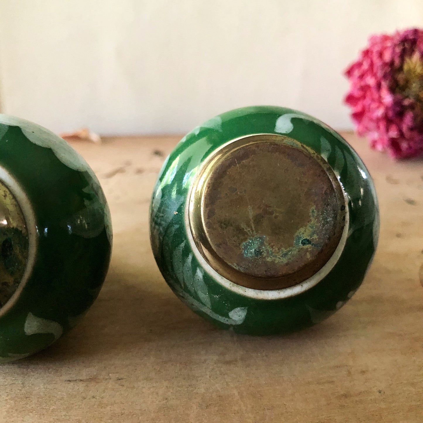 Vintage Thai Porcelain and Brass Condiment Set