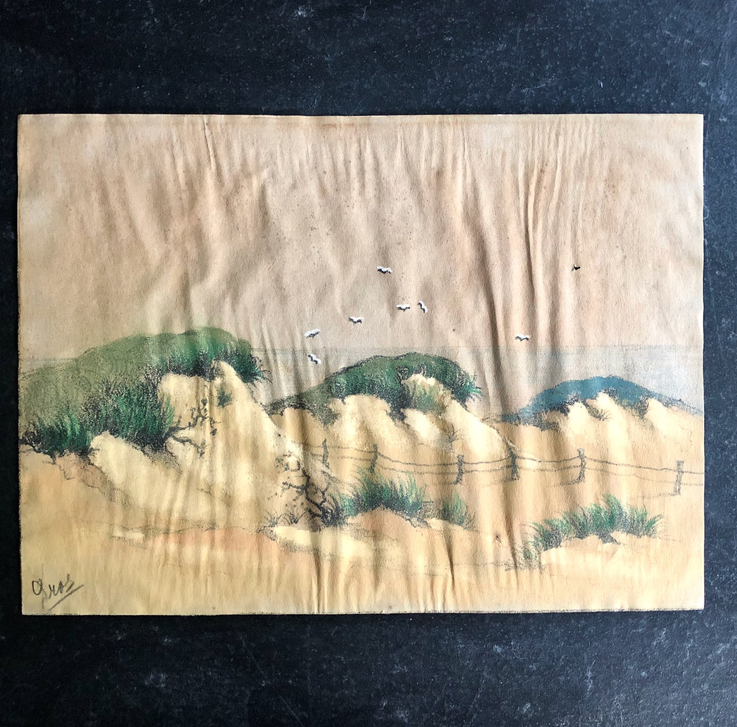 Vintage Painting of Beach Dunes with Soft Pastels